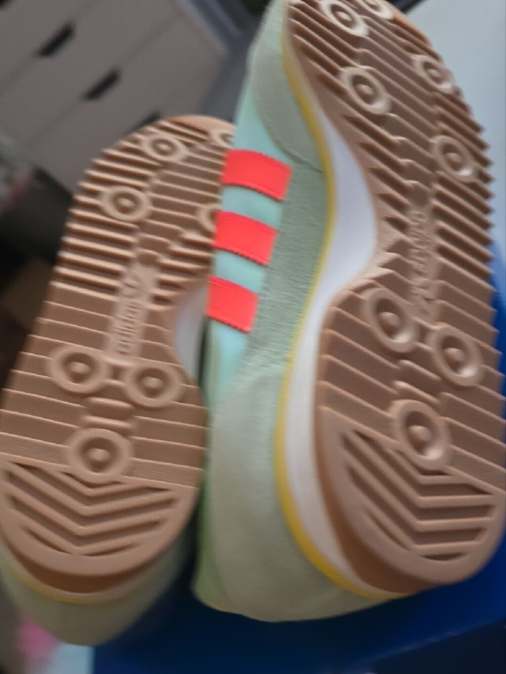 adidas Mint Green Sneakers with Neon Coral Stripes - Picture 3 of 5